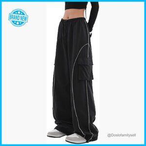 Y2K Parachute Track Pants Low Rise Baggy Wide Leg Cargo Pants Streetwear